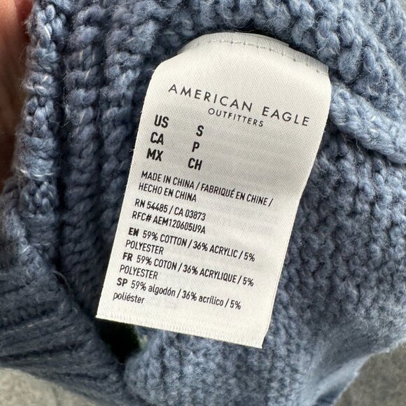 American Eagle Sweater Womens S Green Blue Colorblock Pullover Crew Knit - Picture 5 of 8